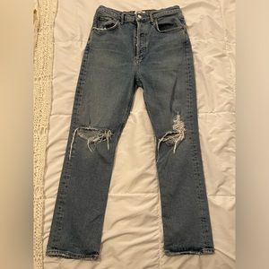 AGOLDE Jeans Womens 26 Blue Wash Denim Riley High Rise Straight Crop Button Fly